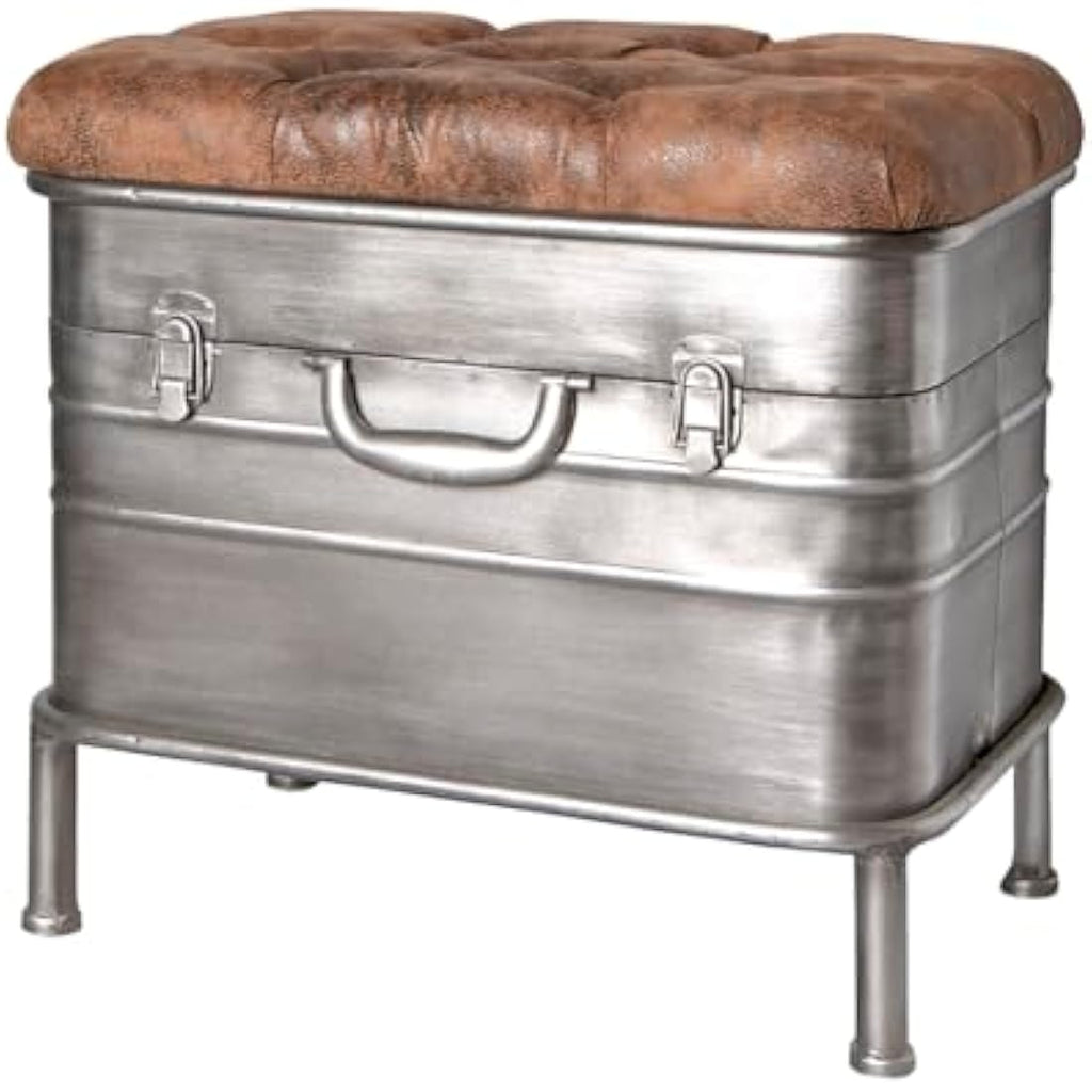 HAKU Möbel Industrial Bench – Brown Faux Leather & Metal Foldable Seat