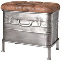 HAKU Möbel Industrial Bench – Brown Faux Leather & Metal Foldable Seat