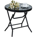 PHI VILLA Folding Side Table | Tempered Glass Outdoor Patio Table – Black