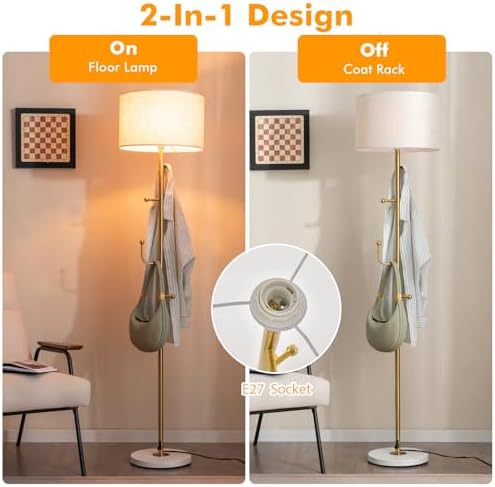 Floor Lamp with Coat Rack – Modern Linen Standing Light