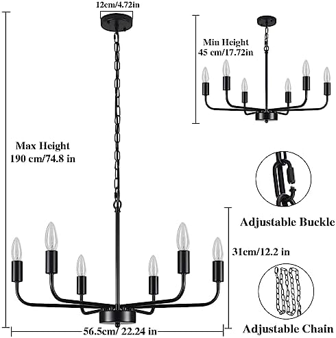 MRHYSWD 6-Light Black Vintage Chandelier | Adjustable Industrial Pendant