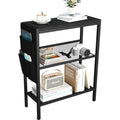 Yusong Narrow End Table | 3-Tier Slim Side Table with Storage, Black Oak