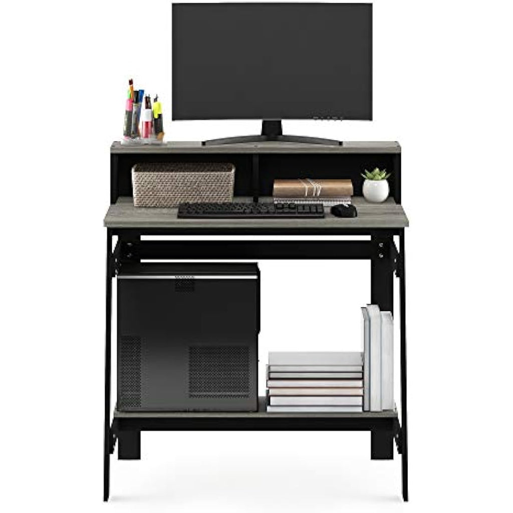 Furinno Simplistic A-Frame Computer Desk with Hutch - Black/French Oak