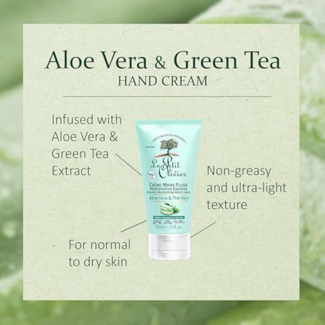 Le Petit Olivier Aloe Vera & Green Tea Moisturizing Hand Cream - 2.5 oz