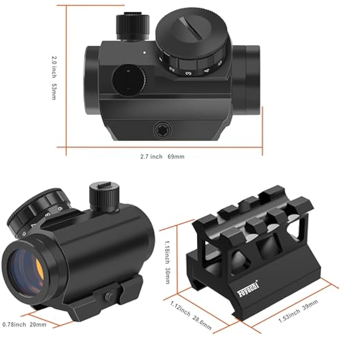 Feyachi RDS-25 Red Dot Sight - 4 MOA Rifle Scope with 1 inch Riser Mount