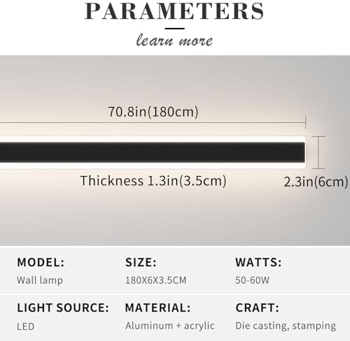 Mikeru 180cm Outdoor LED Strip Wall Light – 60W IP65 Modern Black Sconce
