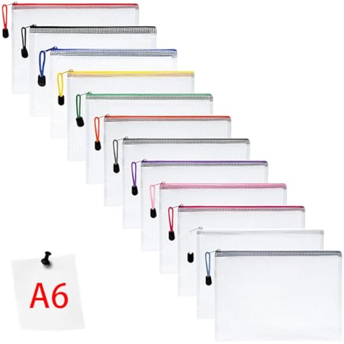 Vicloon A6 Mesh Document Wallets – 12Pcs Waterproof Zipper File Bags