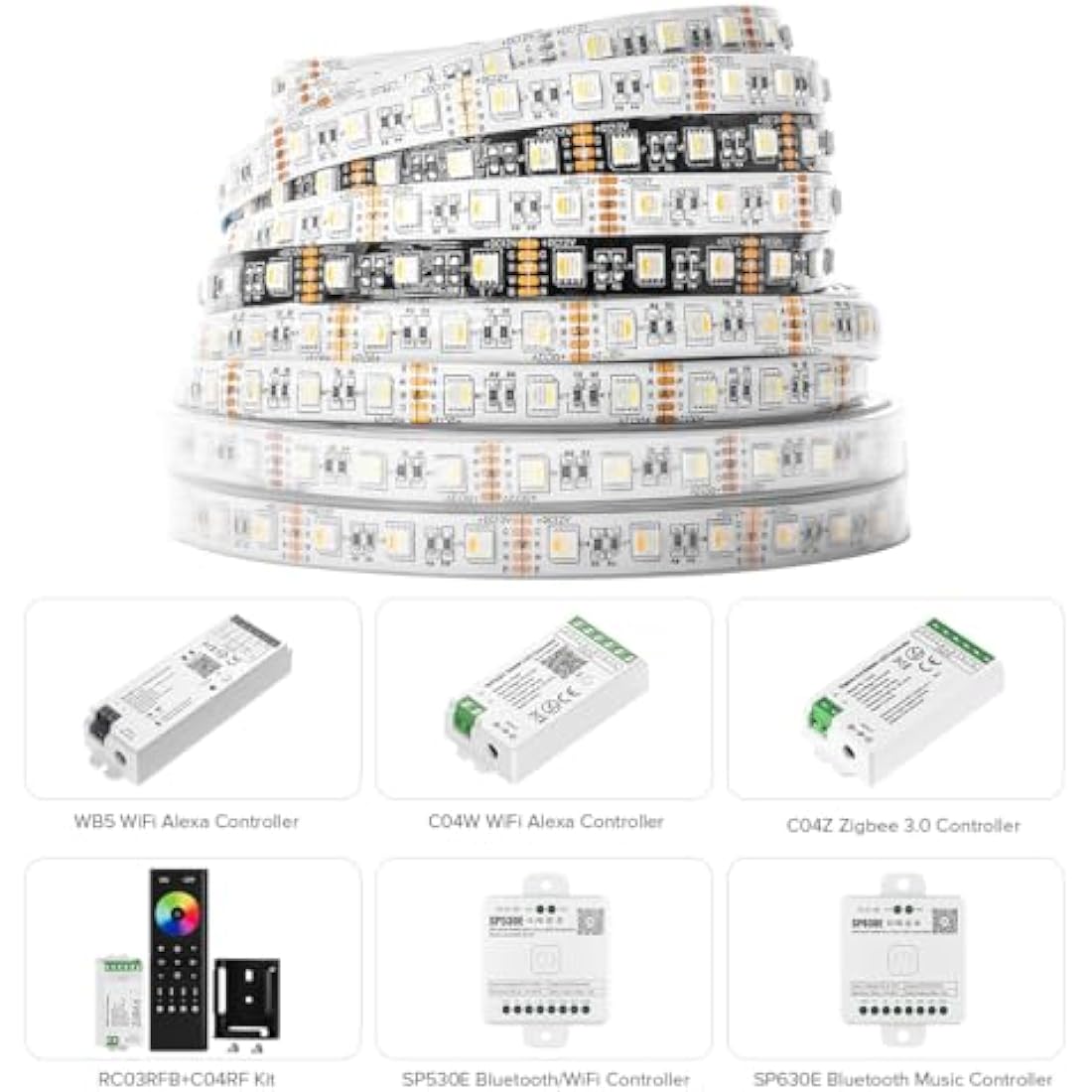 BTF-LIGHTING RGBW LED Strip Lights | 16.4ft IP65 Waterproof 12V Black PCB