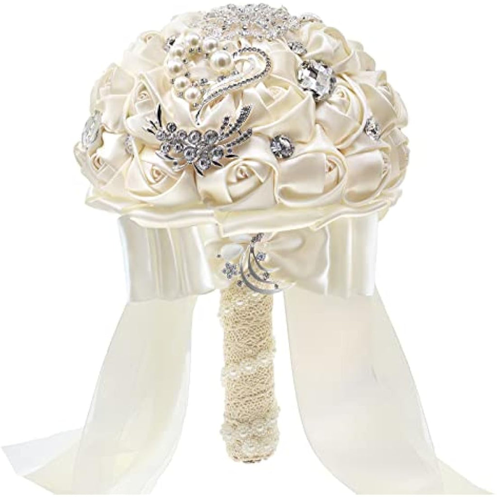 Jolof Store Satin Rose Bridal Bouquet – Diamond & Pearl Wedding Flowers
