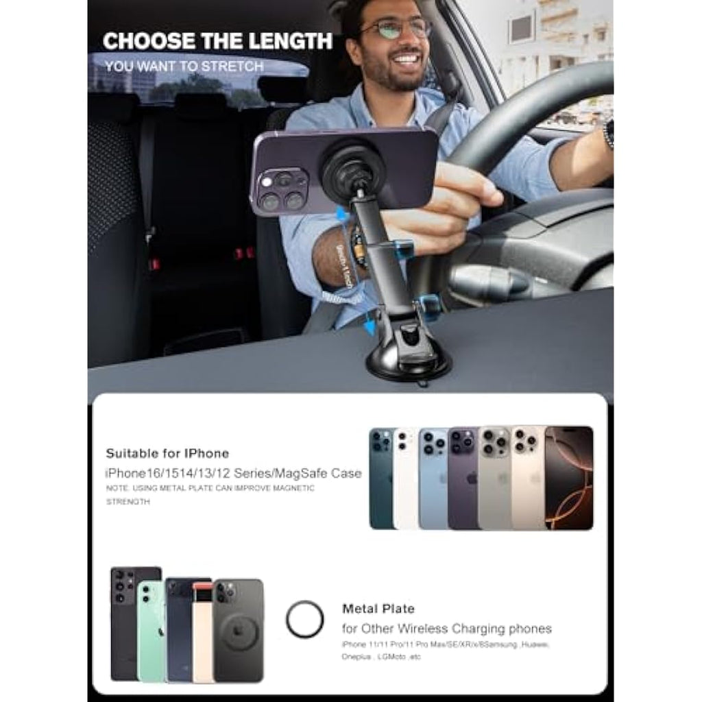MAGJIEYX MagSafe Wireless Car Charger – 3-in-1 Magnetic Fast Charging Mount