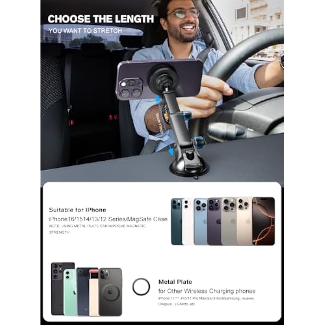 MAGJIEYX MagSafe Wireless Car Charger – 3-in-1 Magnetic Fast Charging Mount