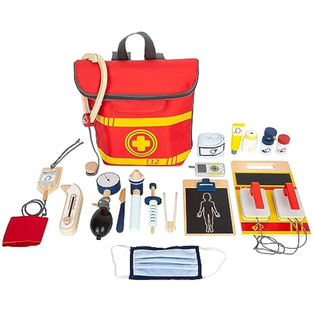 Small Foot Emergency Doctor's Backpack - 17pc Medical Toy Playset