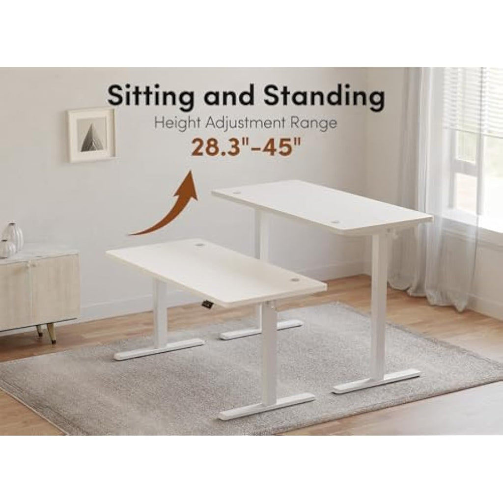 FEZIBO Electric Standing Desk – 60x140cm White Wood Grain Table