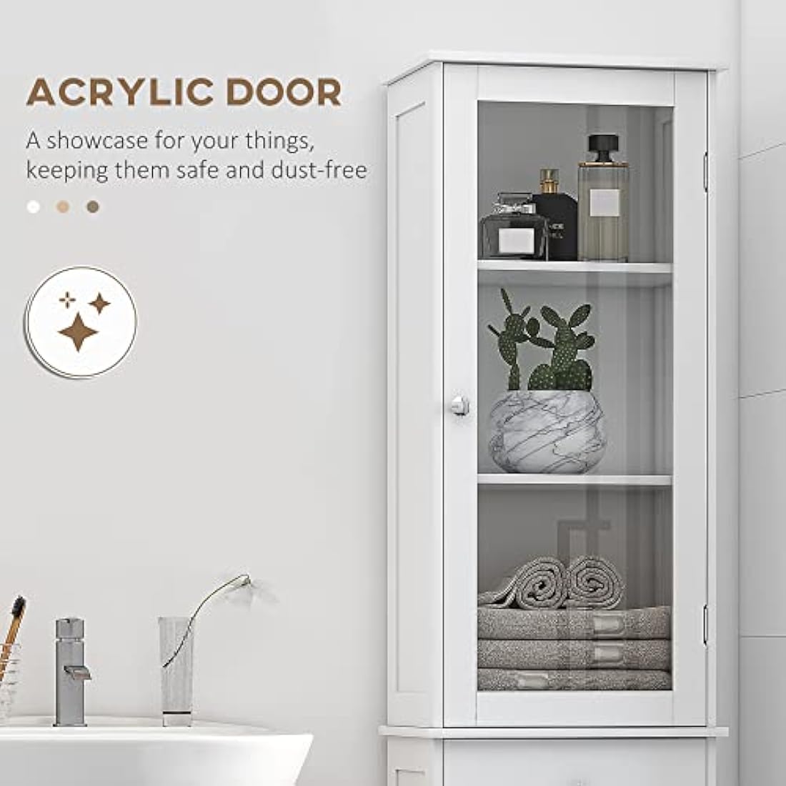 Slim Bathroom Storage Cabinet – Tall 3-Tier Shelf & Drawer