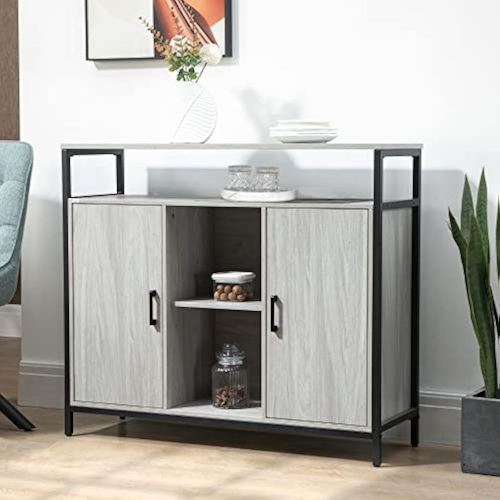 HOMCOM Modern Sideboard – Steel Storage Cabinet with Adjustable Shelves
