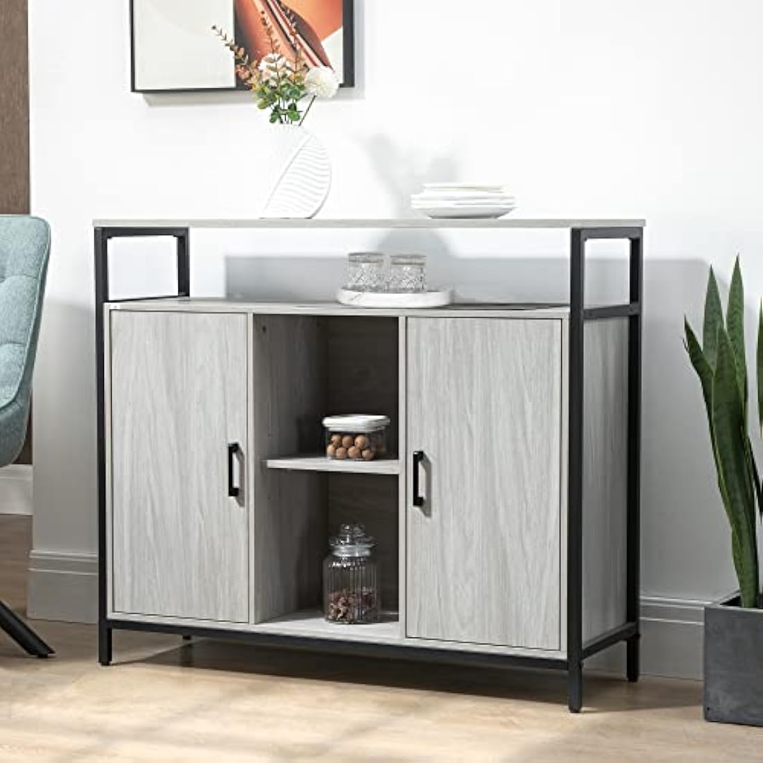 HOMCOM Modern Sideboard – Steel Storage Cabinet with Adjustable Shelves