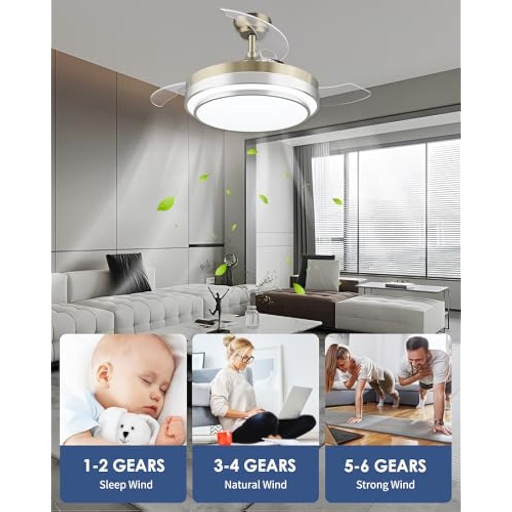 CJOY 42" Retractable Ceiling Fan with Lights | Silent DC Motor & Remote