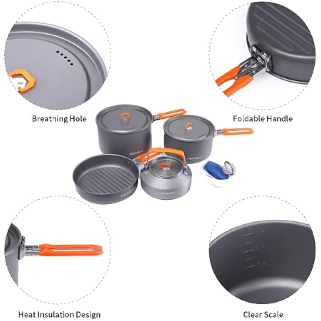 Fire-Maple Feast 4 Camping Cookware Set | 12pc Anodized Aluminum Kit