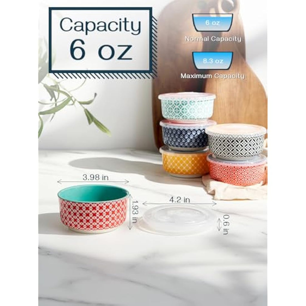 DOWAN 6 oz Ceramic Ramekins with Lids – 6 Pack Porcelain Baking Dishes