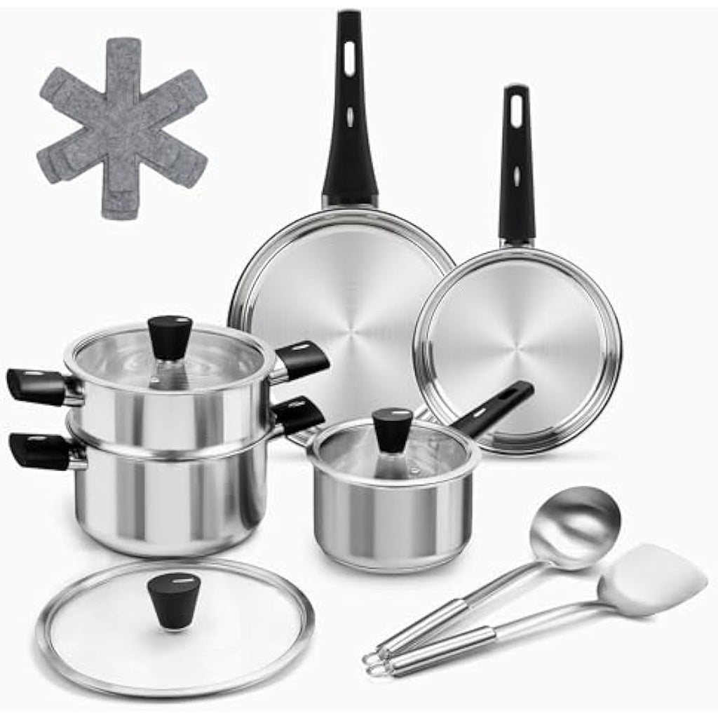 14-Piece Stainless Steel Cookware Set | Non-Toxic Induction Pots