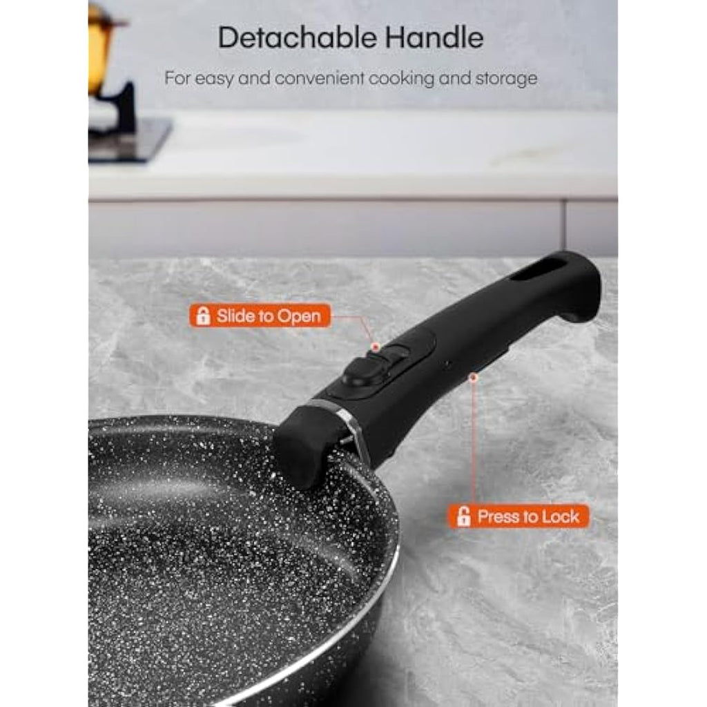FOHERE 8-Piece Nonstick Cookware Set | Detachable Handles | Induction Ready