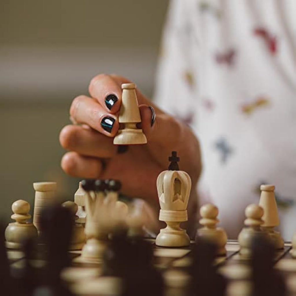 Handmade Wooden Chess and Checkers Set | Portable 31cm Board