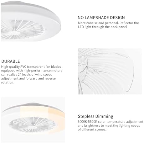 BKZO Modern LED Ceiling Fan with Light | 24 Speeds & Dimmable – White