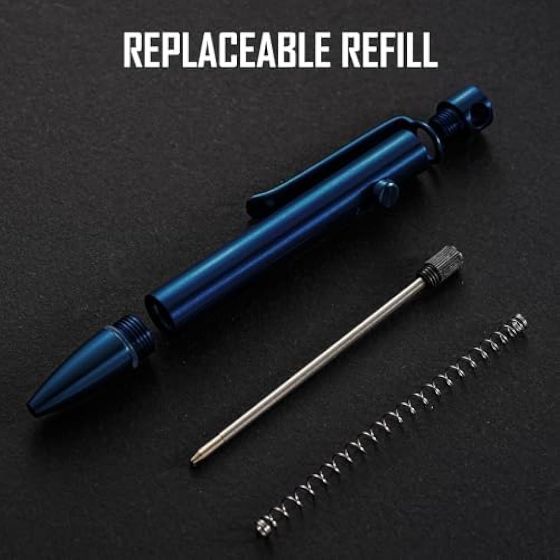 KeyUnity Titanium Alloy Retractable EDC Pocket Pen - Blue (D1 Refill)