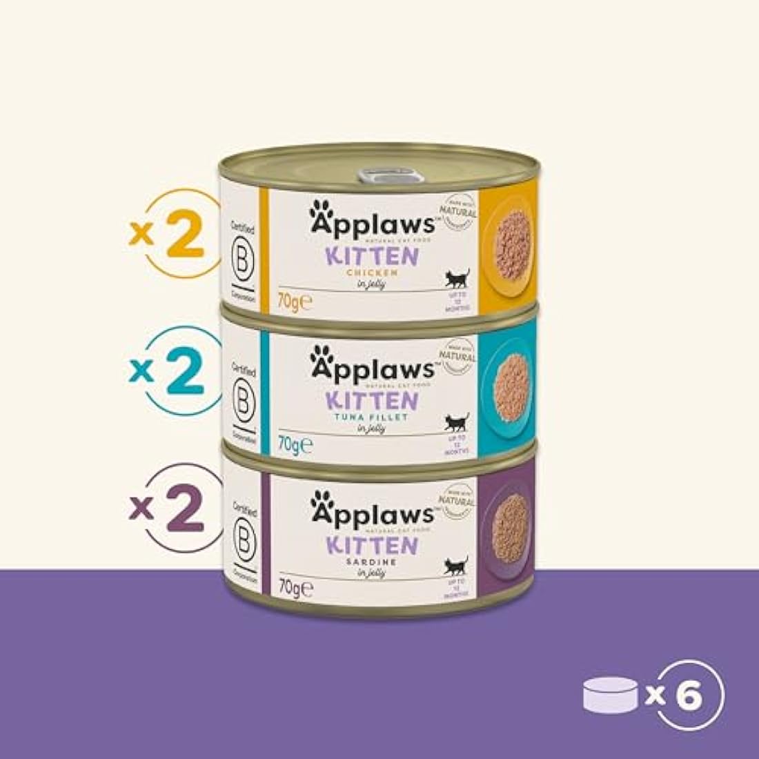 Applaws Natural Kitten Wet Cat Food Multipack - Chicken & Fish, 6x70g