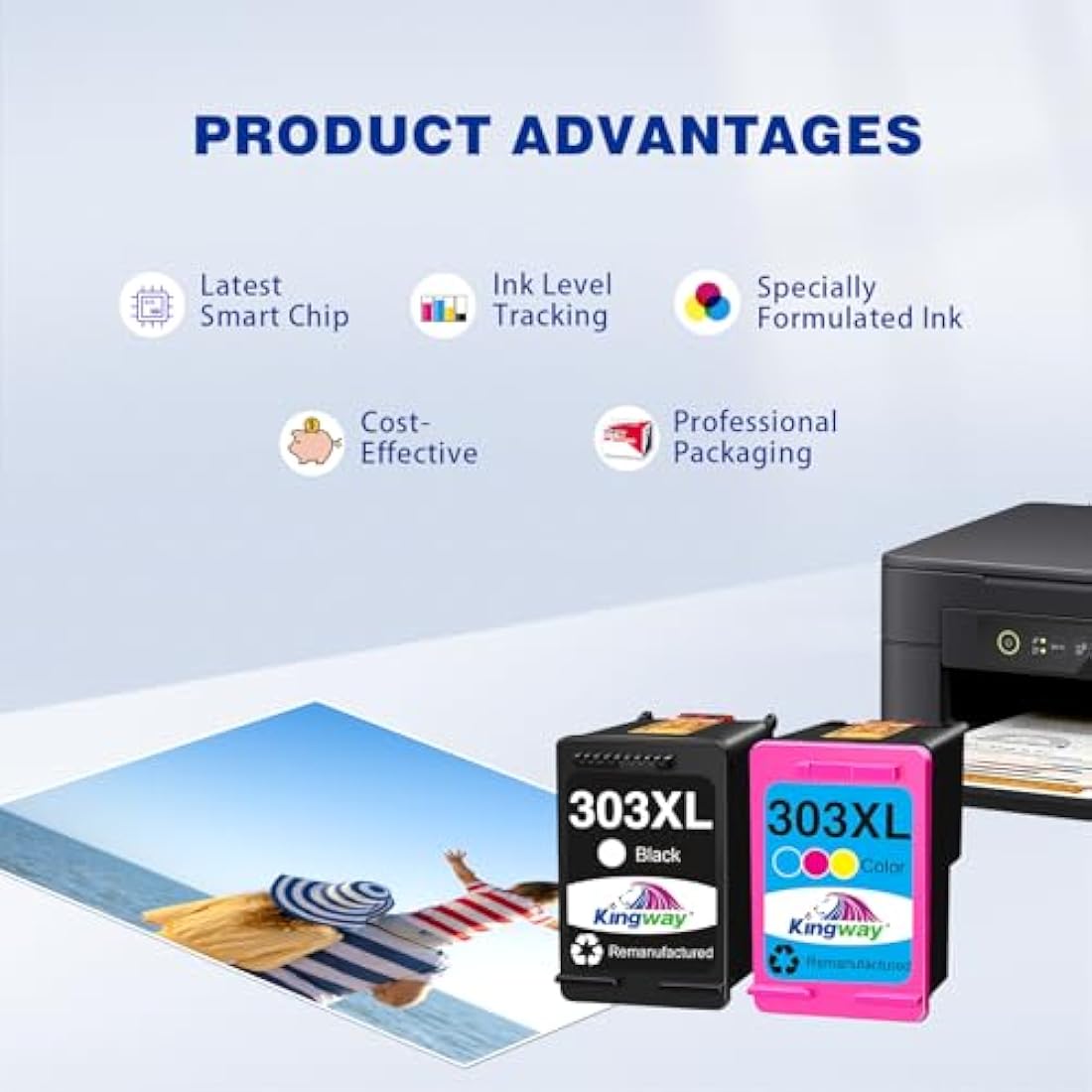 Kingway 303XL Ink Cartridges for HP ENVY Photo 6230 7130 7830 | 2 Pack