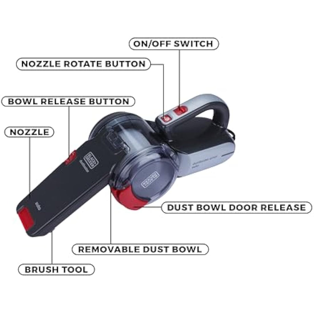 BLACK+DECKER 12V Car Hand Vacuum – Cordless Pivoting Auto Cleaner