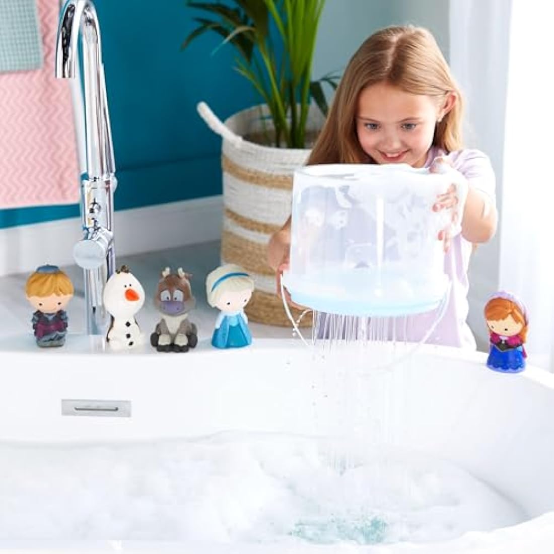 Disney Frozen Bath Toy Set - 5 Piece Character Figures with Bucket