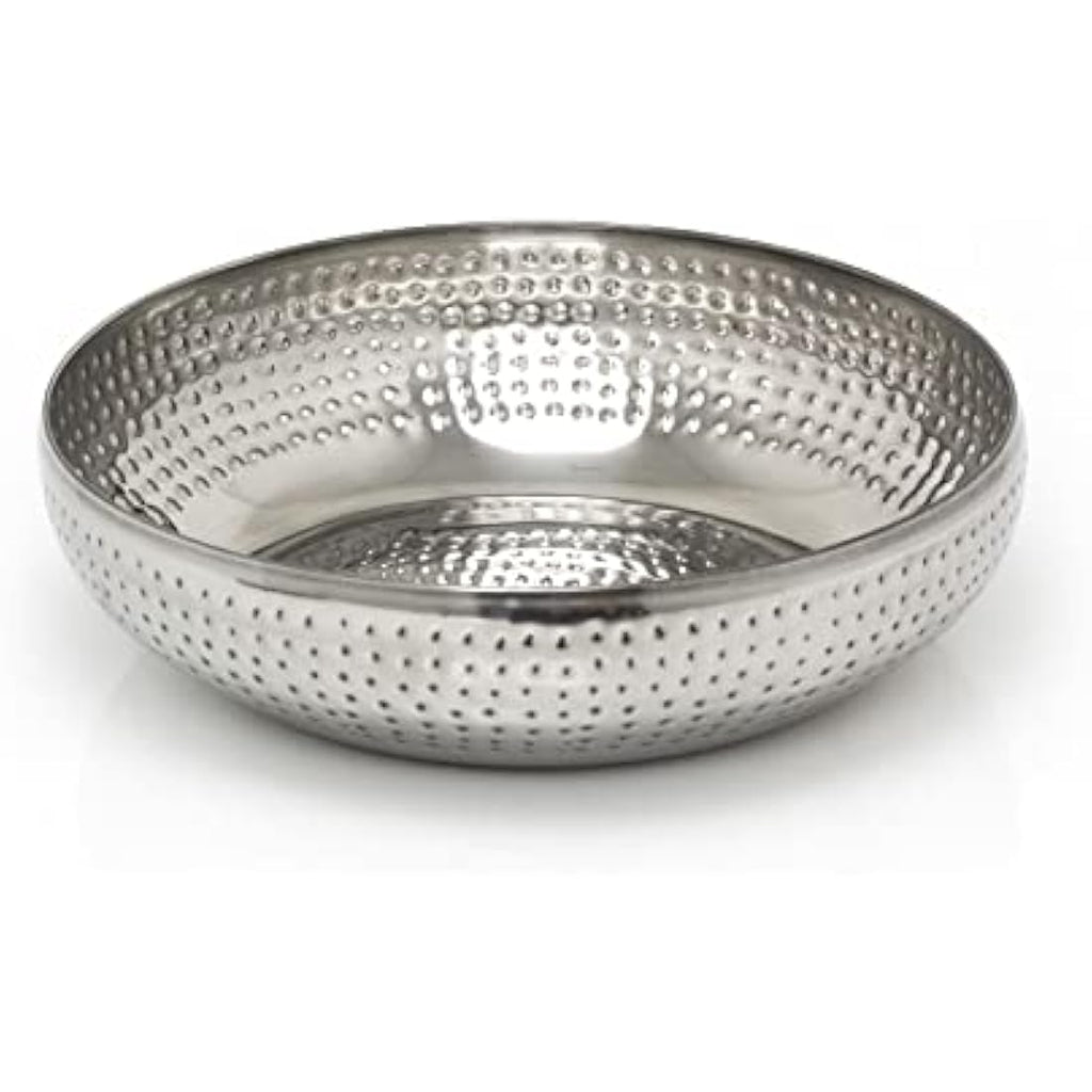 38cm Extra Large Stainless Steel Fruit Bowl | Hammered Silver