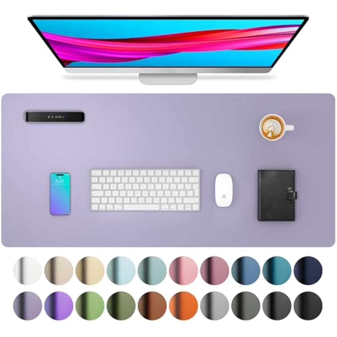 PU Leather Desk Pad - Waterproof Non-Slip Mat, Lavender