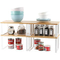 Bamboo Kitchen Shelf Organizer | 4-Pack Stackable White Rack