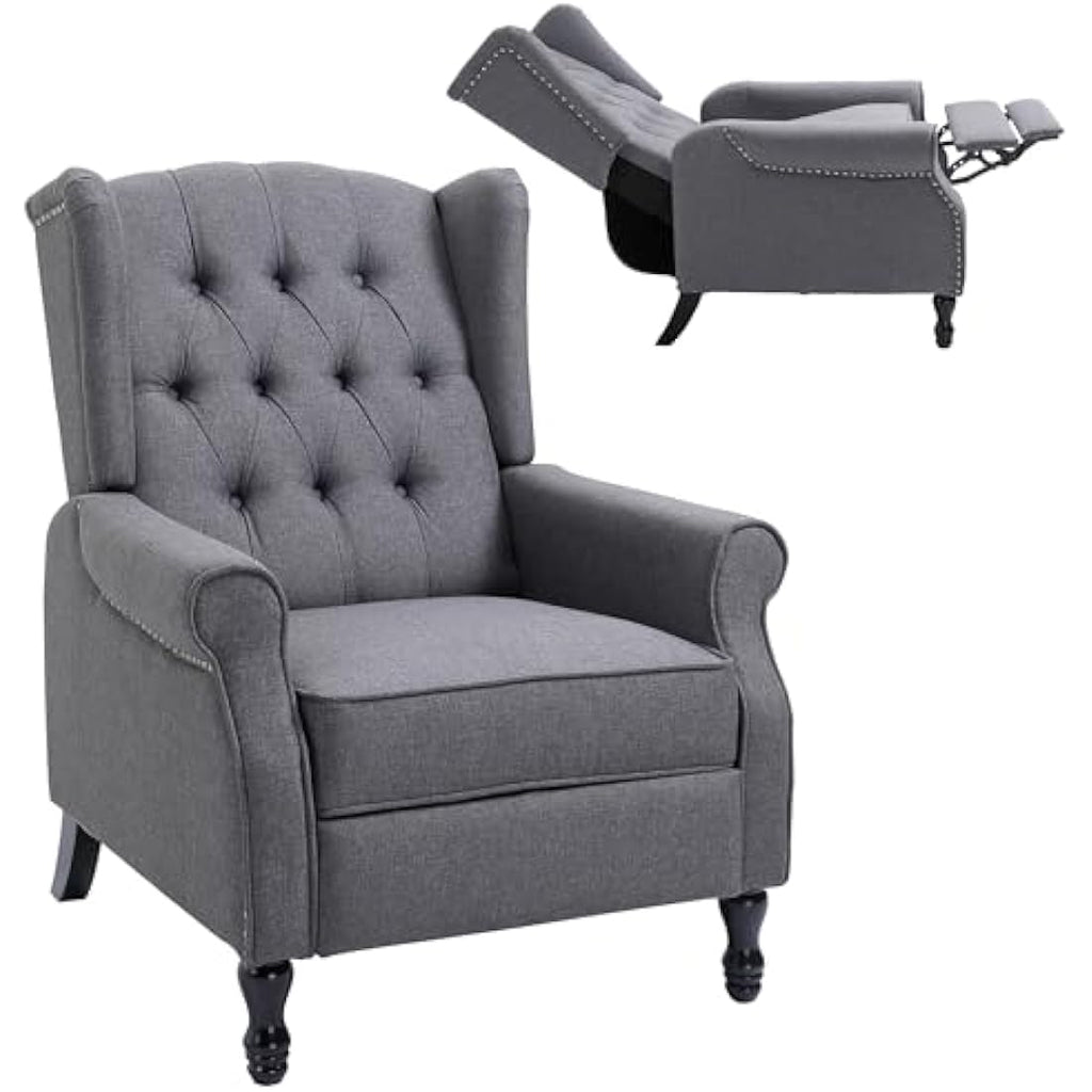 HOMCOM Vintage Wingback Recliner Armchair with Tufted Back - Light Grey