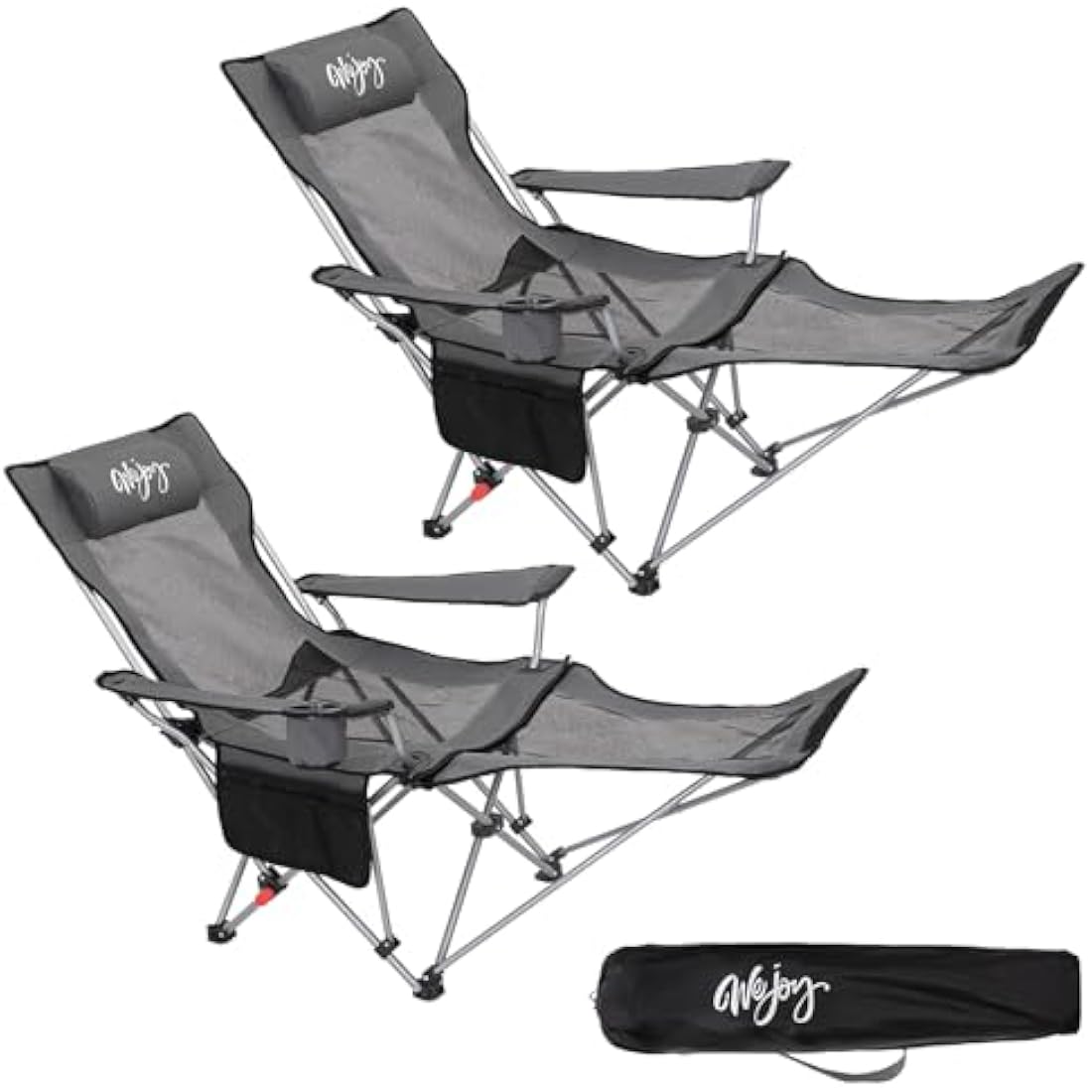 WEJOY Folding Recliner Camping Chairs with Footrest, Grey Black – Set of 2