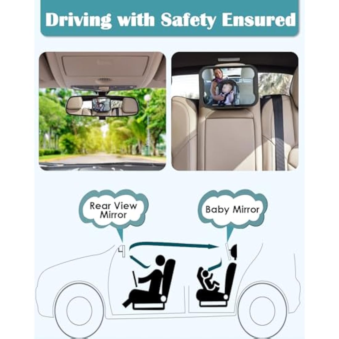 Zacro Baby Car Mirror – Large Shatterproof Rear-Facing Seat Mirror