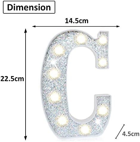 Jolof Store Silver LED Marquee Letter C - Glitter Alphabet Night Light