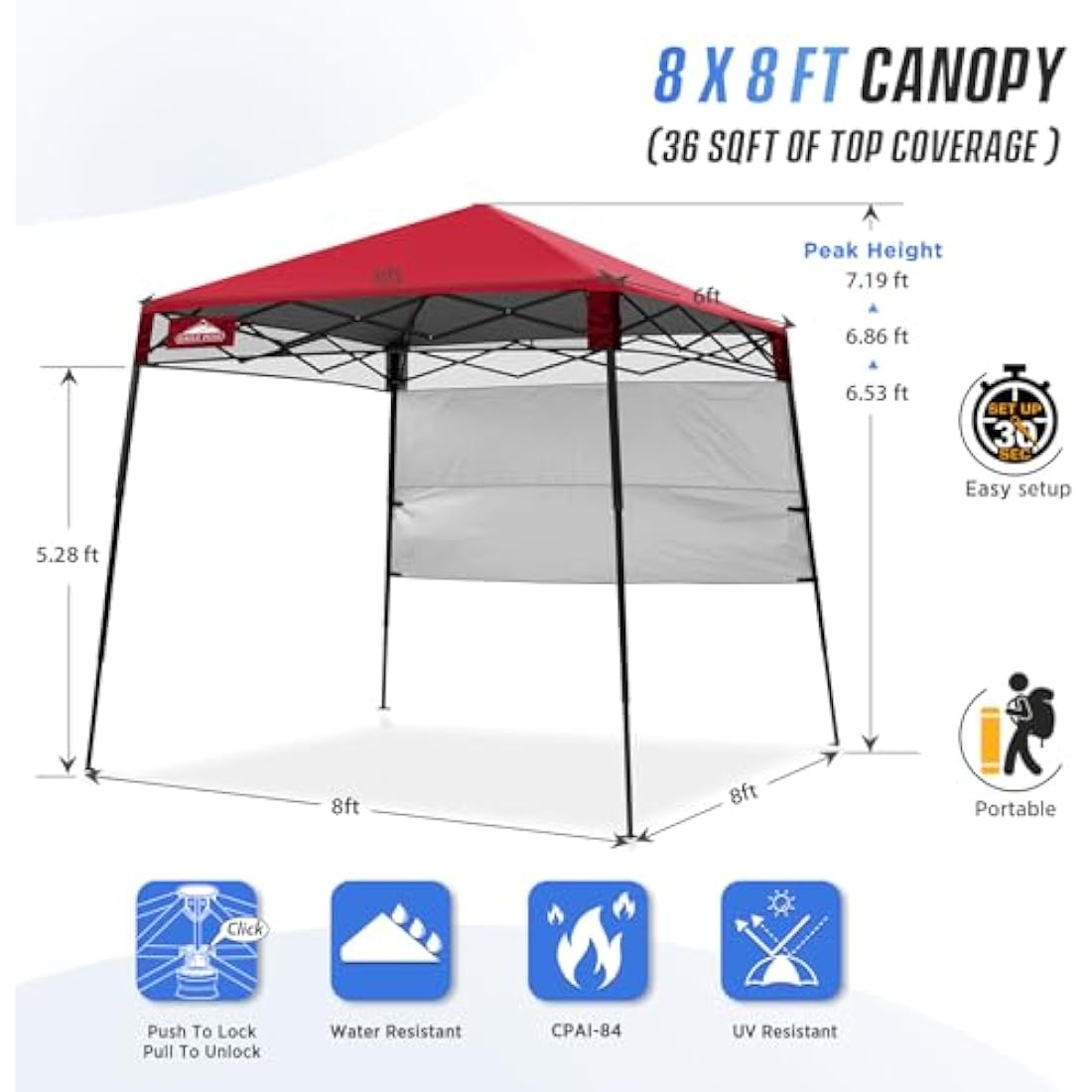 EAGLE PEAK 8x8 Slant Leg Portable Canopy with Backpack Case - Red