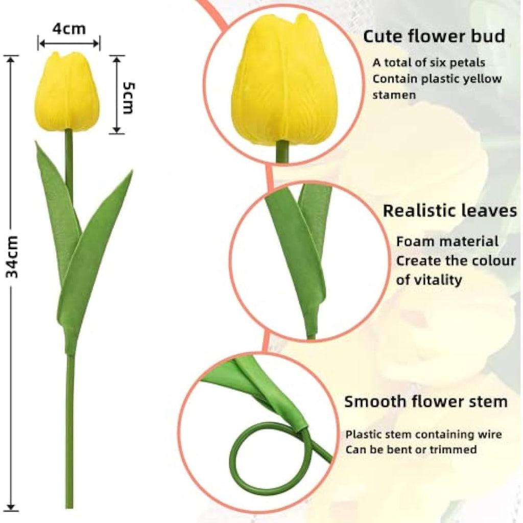 10 Pcs Real Touch Artificial Tulips – Yellow Latex Flowers