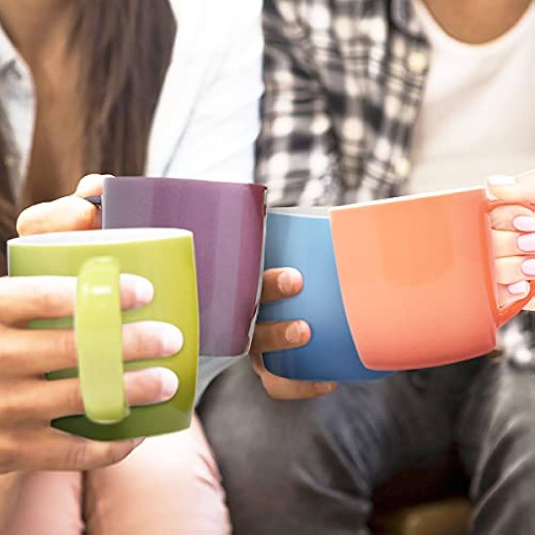 joeji's Kitchen Stoneware Coffee Mugs Set - 6 Multi-Coloured 350ml Cups