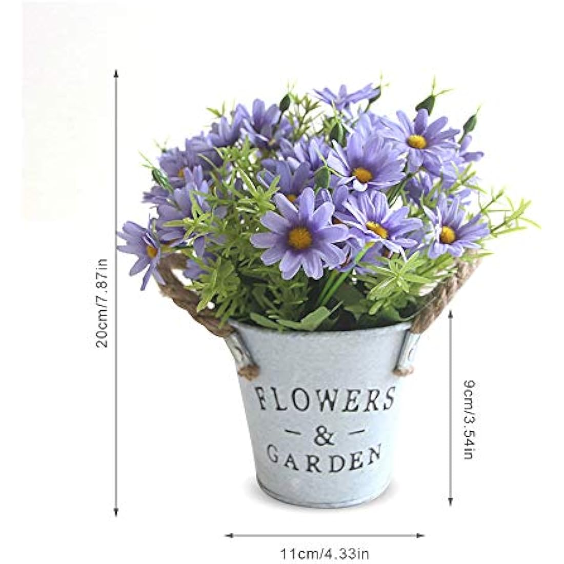 Jolof Store Purple Artificial Flowers in Vintage Metal Bucket Pot