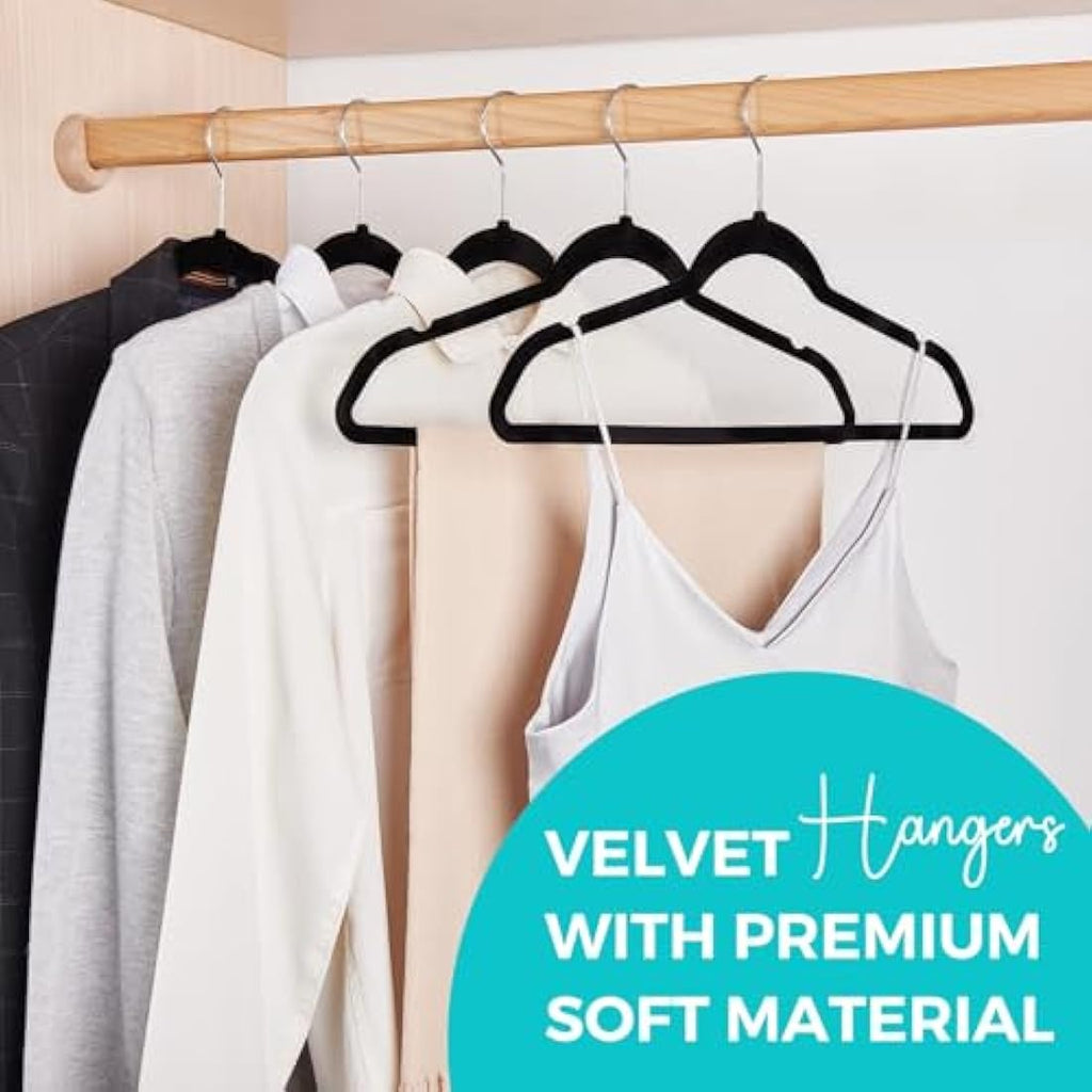 HOUSE DAY Black Velvet Hangers – 60 Pack Non-Slip Space Saving Suit Hangers