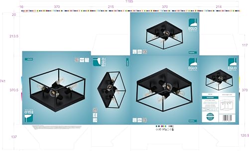 Eglo Silentina 4-Light Flush Ceiling Lamp | Black Steel Industrial Design