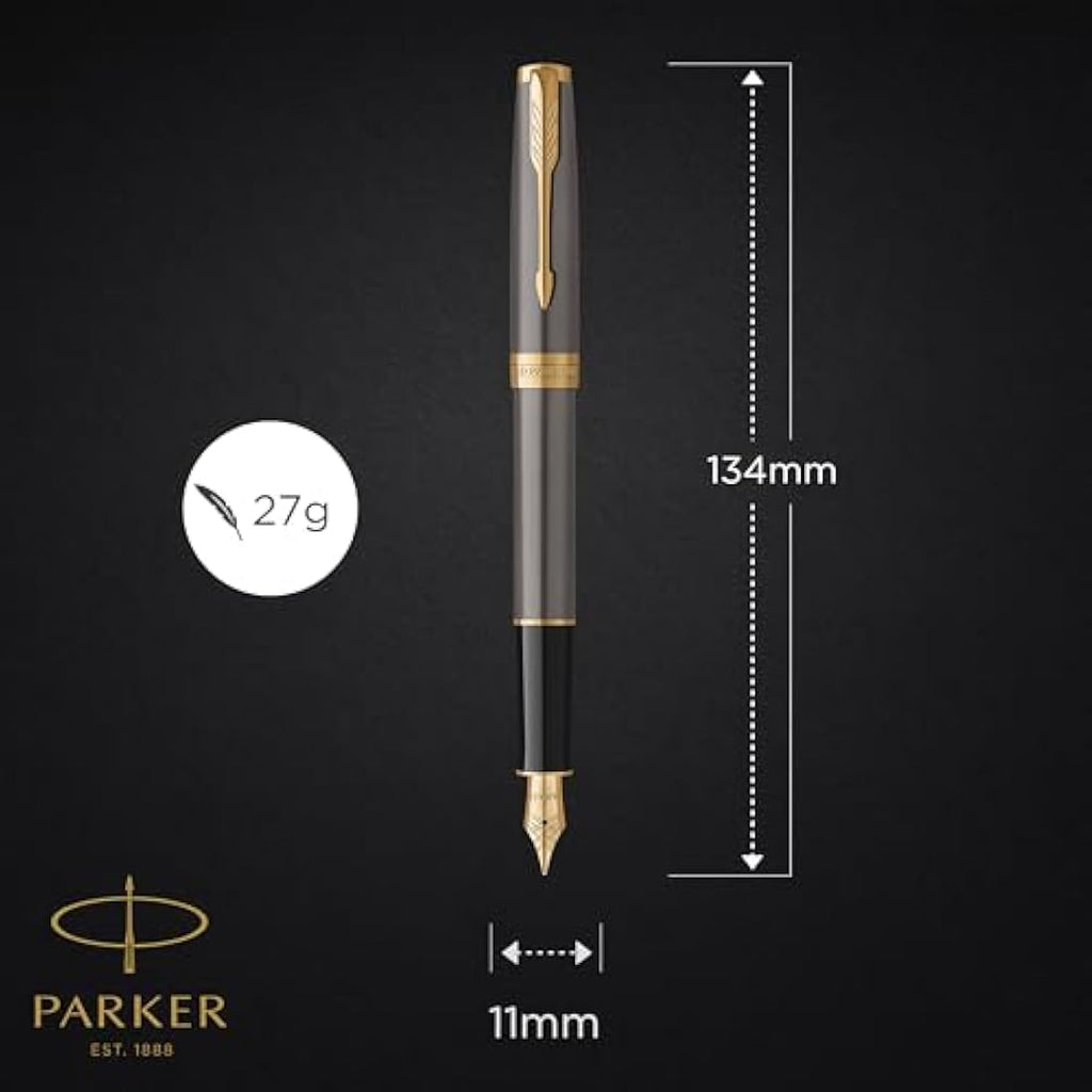 Parker Sonnet Fountain Pen – Grey Lacquer with Gold Trim, Medium Nib