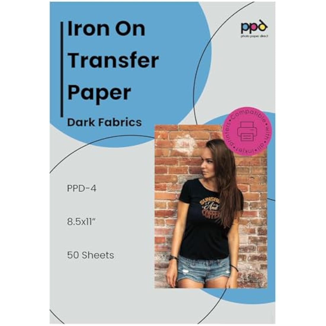 PPD Dark Fabric Iron on Transfer Paper for Inkjet Printers - 50 Sheets