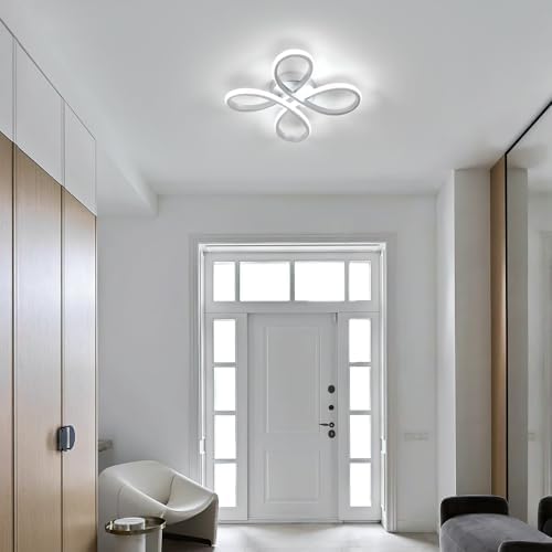 Dorlink Modern Flower LED Ceiling Light – 30W Silver Flush Mount, 6500K