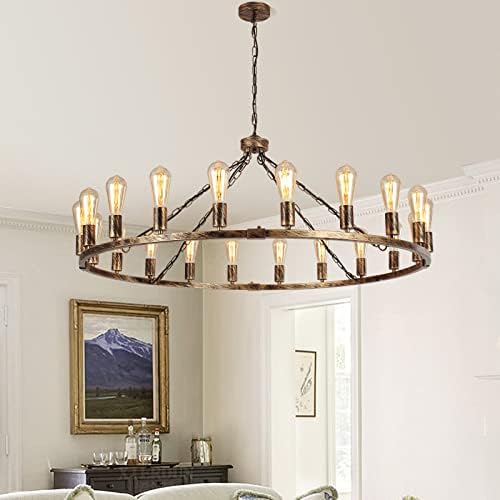 Eoodis 20-Light Wagon Wheel Chandelier – 120cm Large Bronze Rustic Pendant