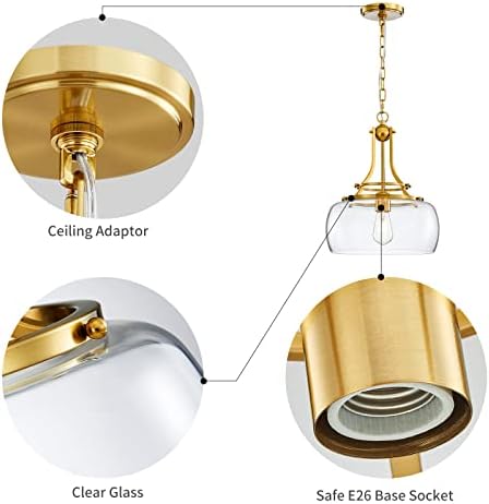 WUZUPS Brushed Gold Industrial Pendant Light | Round Glass Farmhouse Chandelier